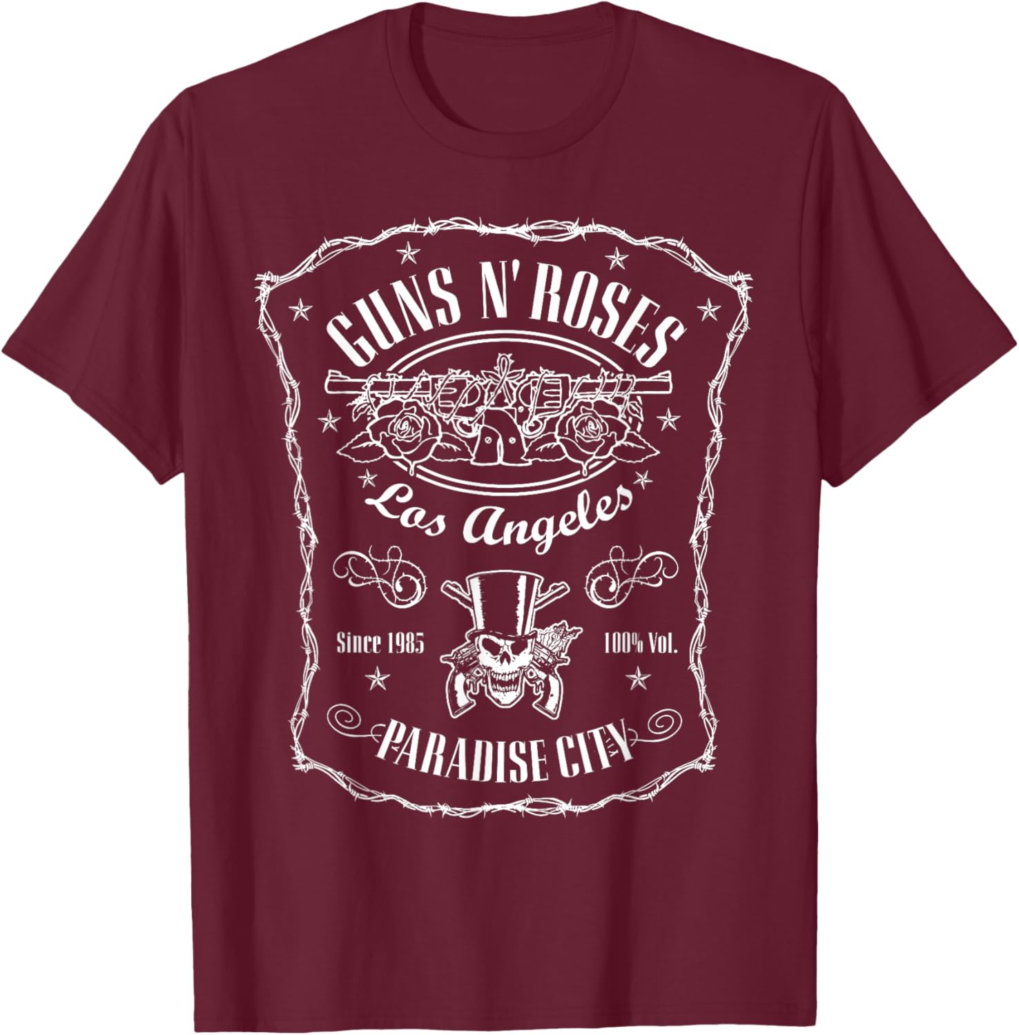 Official Guns N' Roses Paradise Label T-Shirt - T-Shirt | Maroon