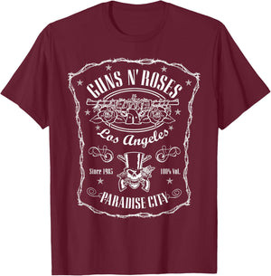 Official Guns N' Roses Paradise Label T-Shirt - T-Shirt | Maroon