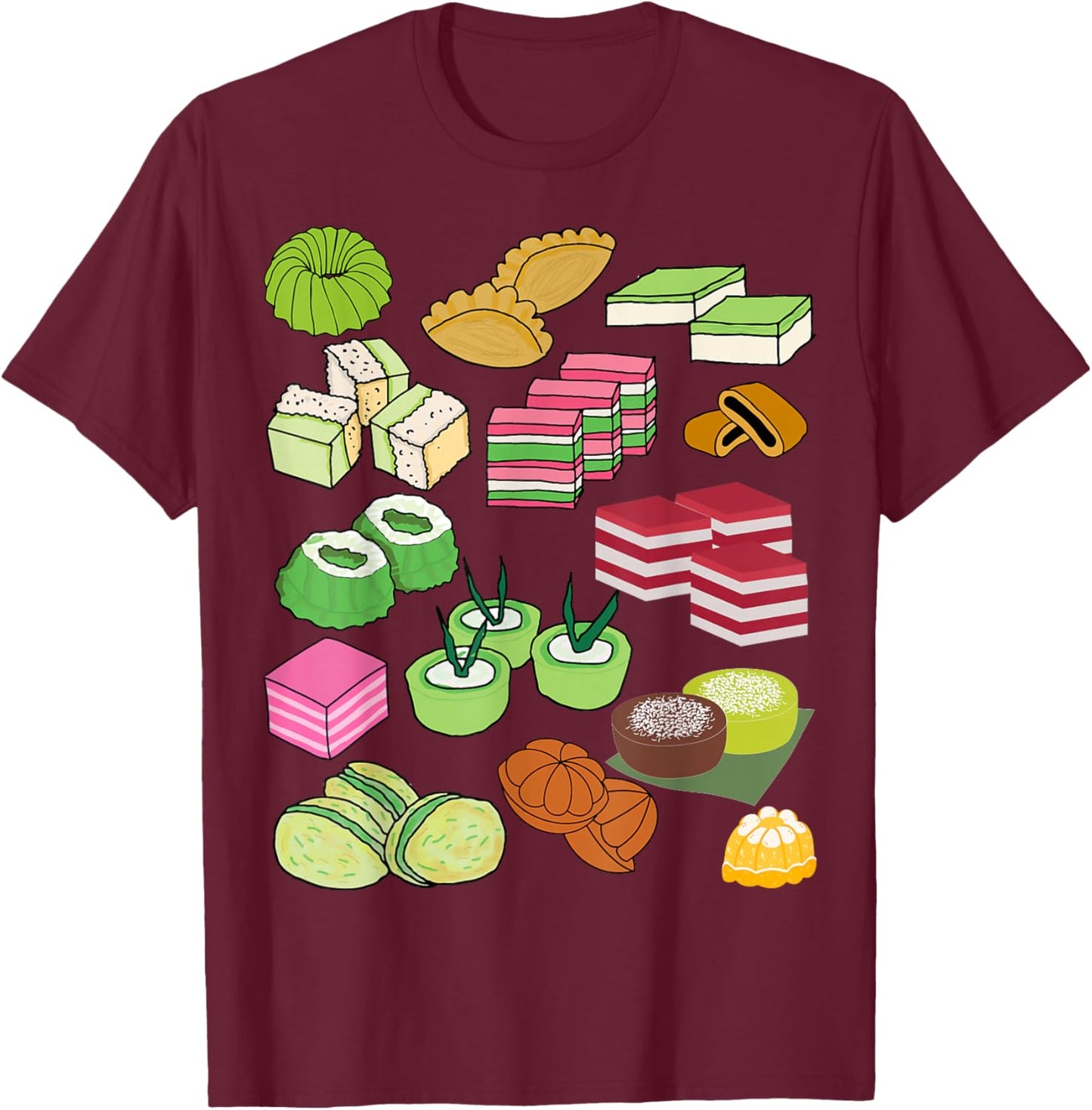 Kuih Malaysian Kue Cuisine Lover Foodie Gift Asian Cuisine T-Shirt - T-Shirt | Maroon