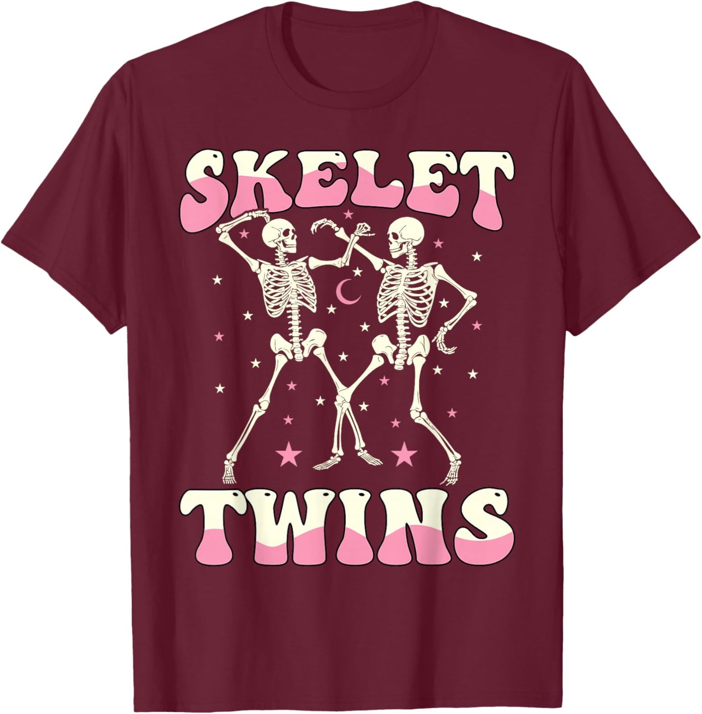Skeletwins Dancing Skeletons Matching Halloween Twin Girls T-Shirt - T-Shirt | Maroon