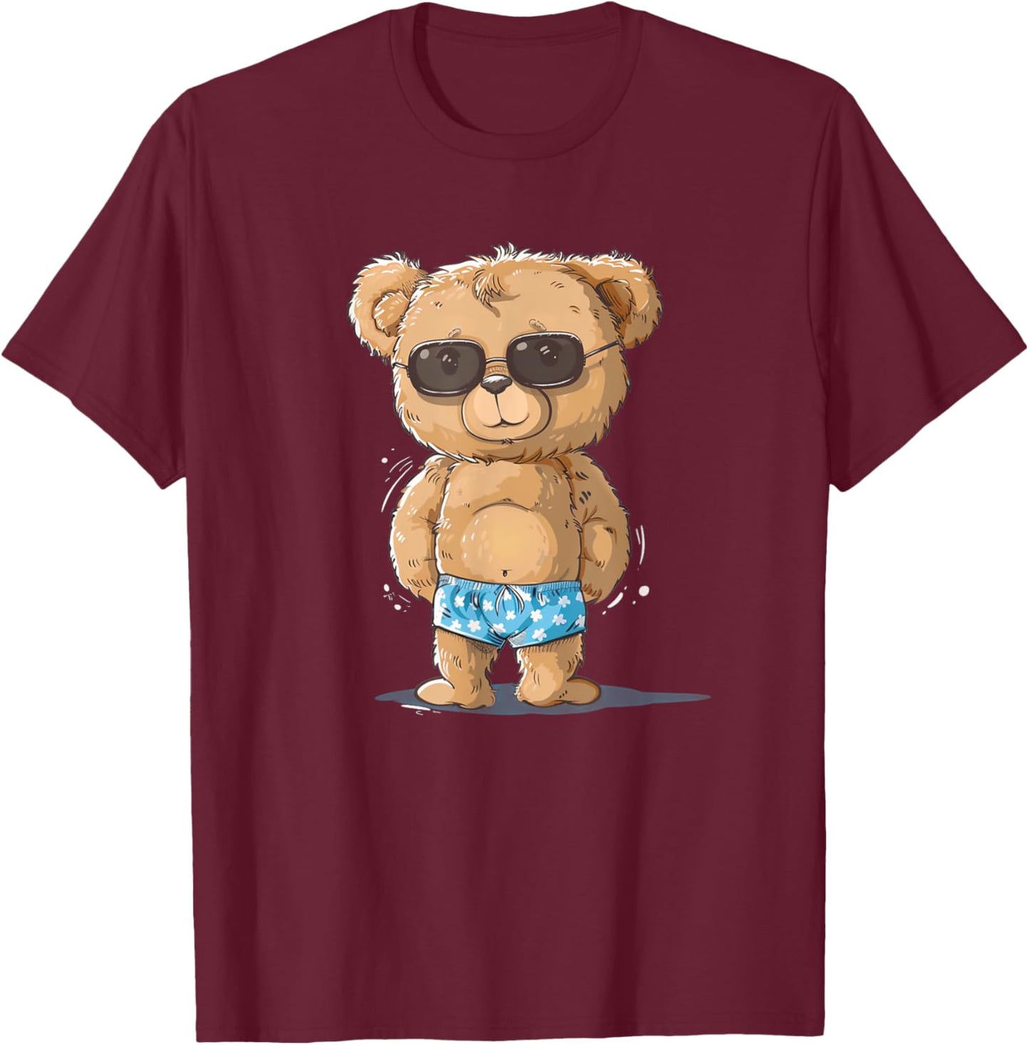 Sunglasses Teddy Bear Costume for swimming trunks and Summer Men Women Girls Kids T-Shirt - T-Shirt | Maroon