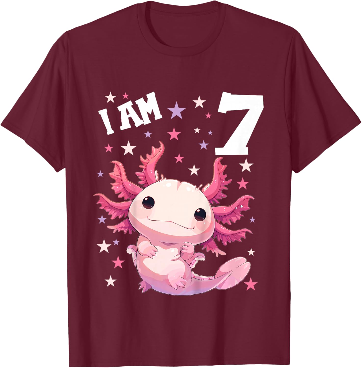 Kinder 7 Jahre alt Axolotl 7. Geburtstag T-Shirt - T-Shirt | Maroon