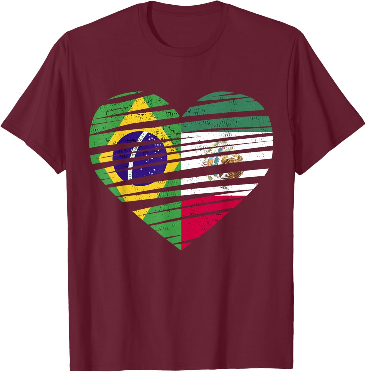 Brazil Mexico Flag Heart Hispanic Grown Brazilian Flag T-Shirt - T-Shirt | Maroon