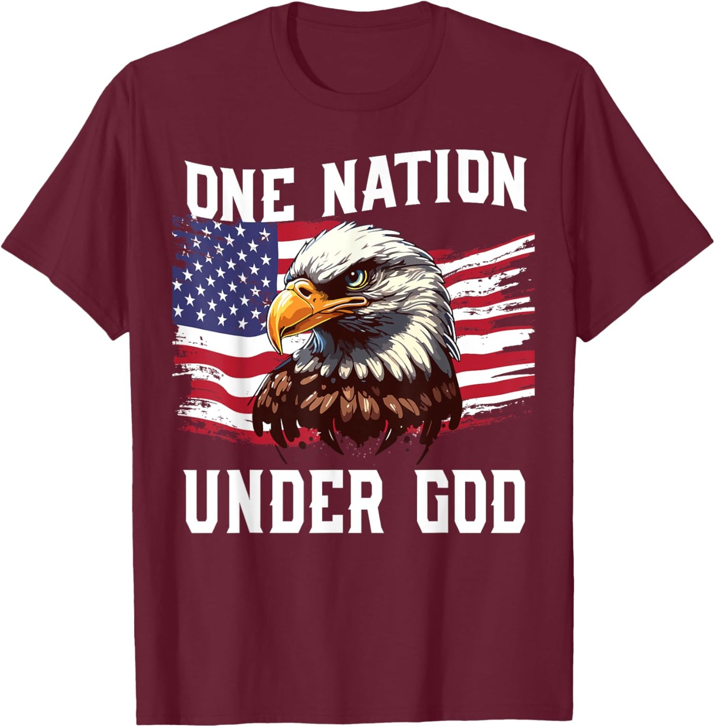 Men's One Nation Under God Bald Eagle Patriotic 4th July USA T-Shirt - T-Shirt | Maroon
