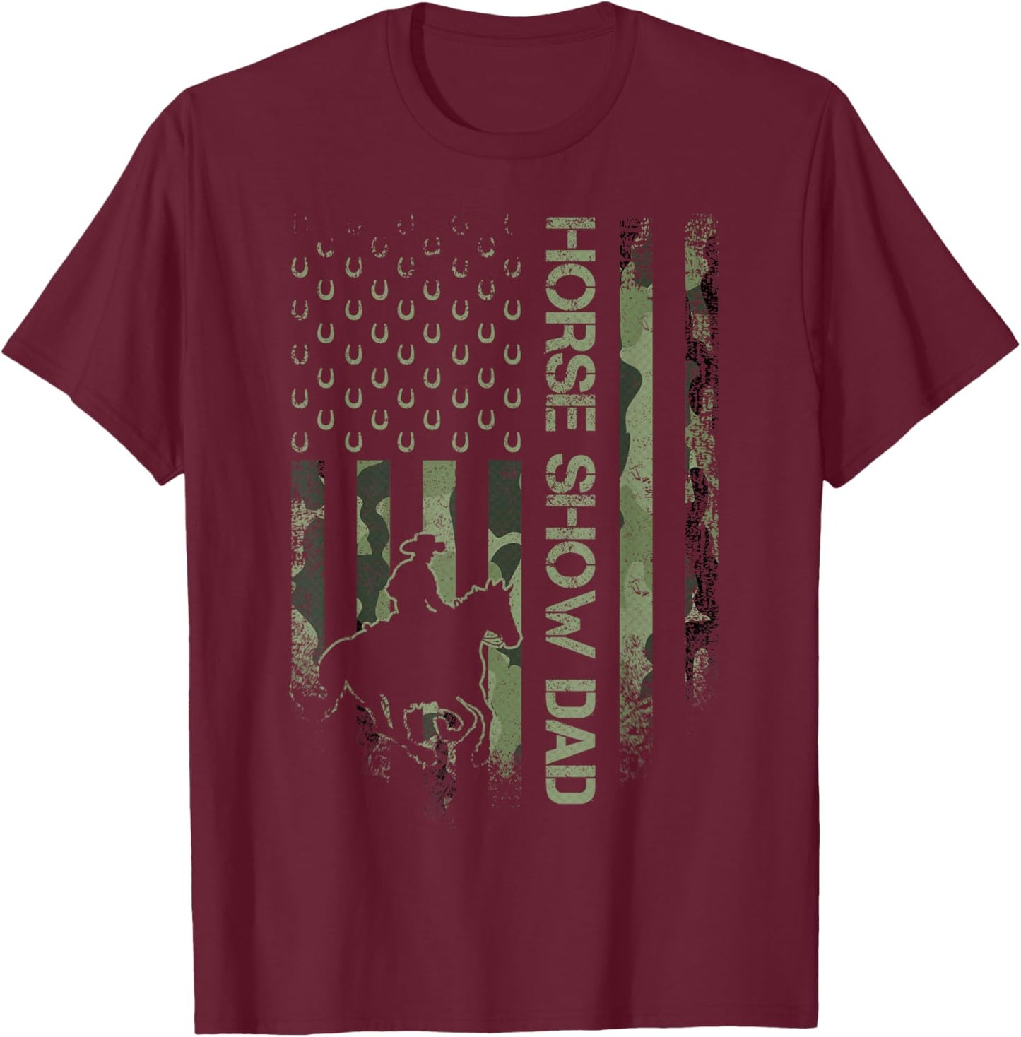 Vintage USA Camouflage Horse Show Dad, Horseback Riding T-Shirt - T-Shirt | Maroon
