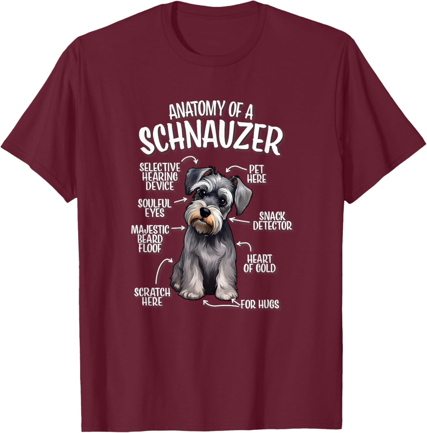 Kids Funny Anatomy of Miniature Schnauzer Lover T-Shirt - T-Shirt | Maroon