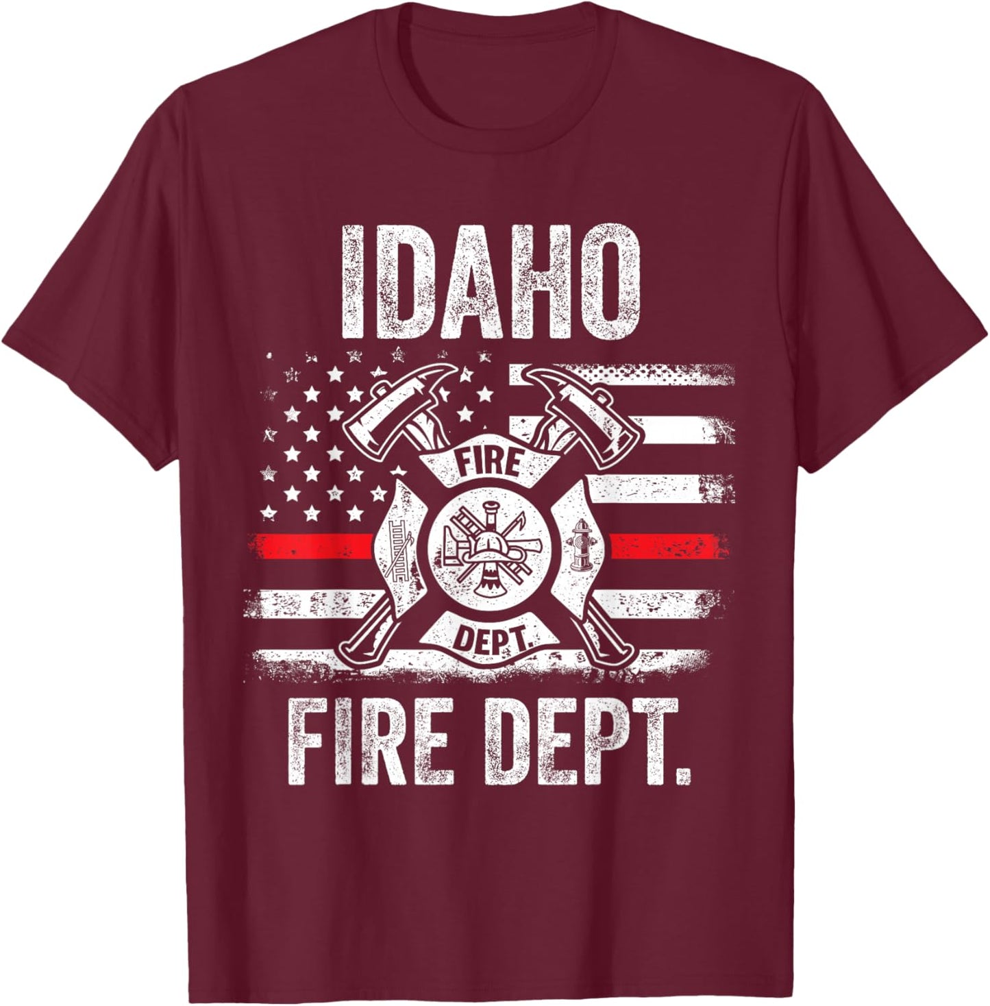 Idaho Fire Department Thin Red Line Fireman T-Shirt - T-Shirt | Maroon