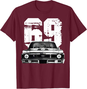 1969 69 Chevys Nova 2 Classic Car Old School Muscle Car T-Shirt - T-Shirt | Maroon