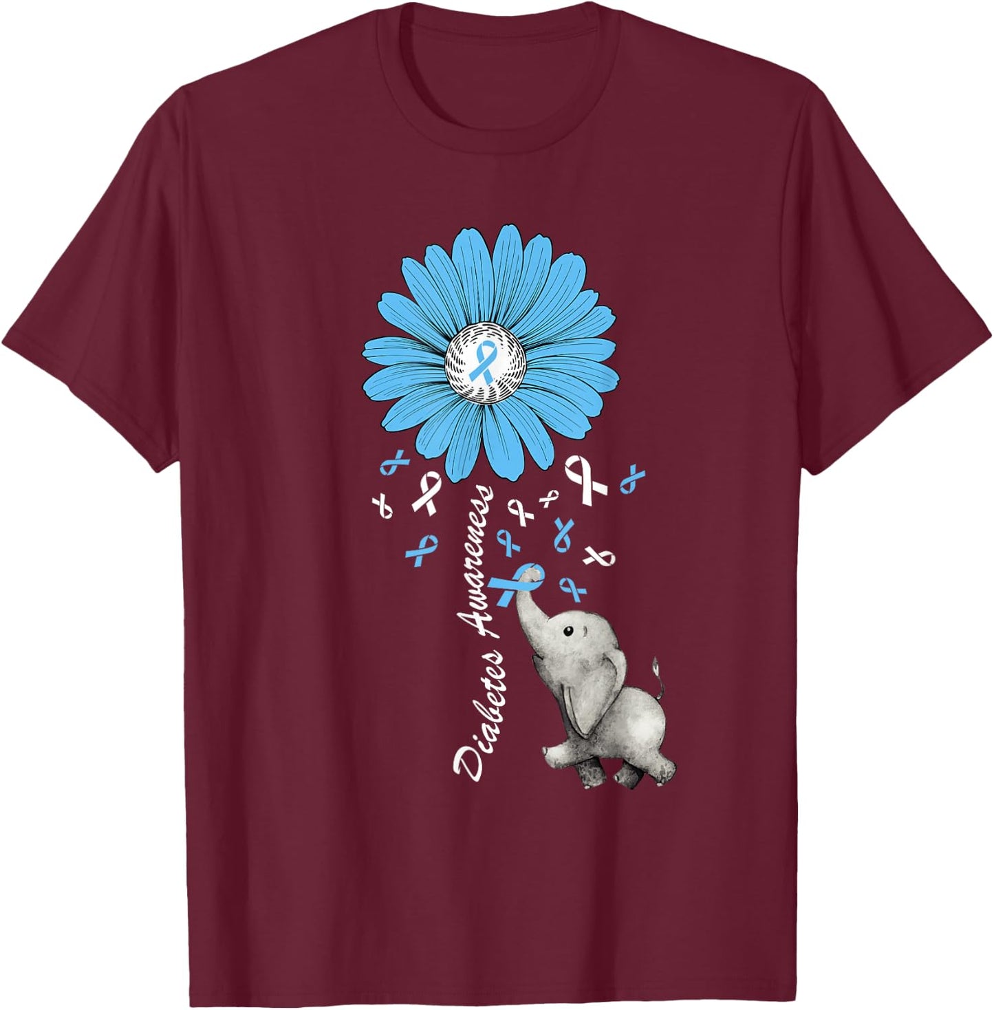 Diabetes Awareness Retro Elephant Diabetes Awareness 2024 T-Shirt - T-Shirt | Maroon