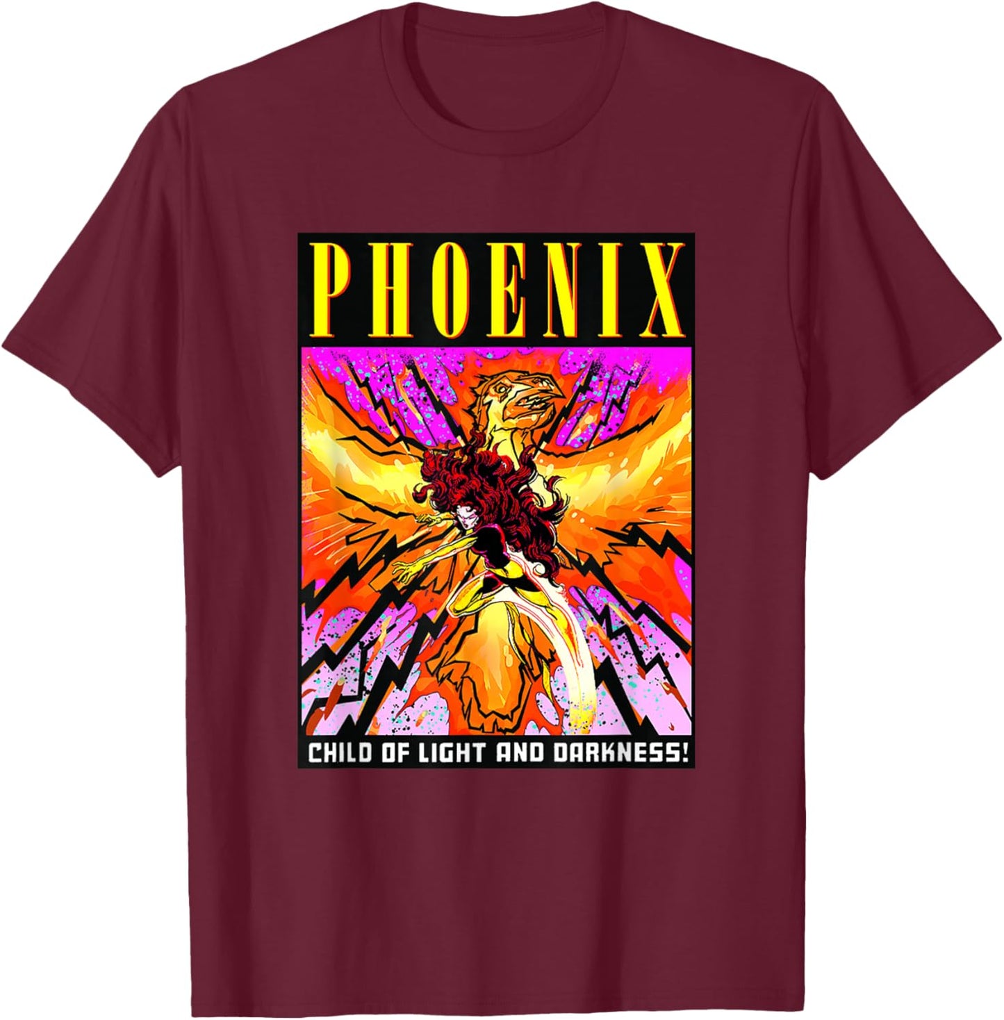 Marvel X-Men Phoenix Child Of Light And Darkness! Poster T-Shirt - T-Shirt | Maroon