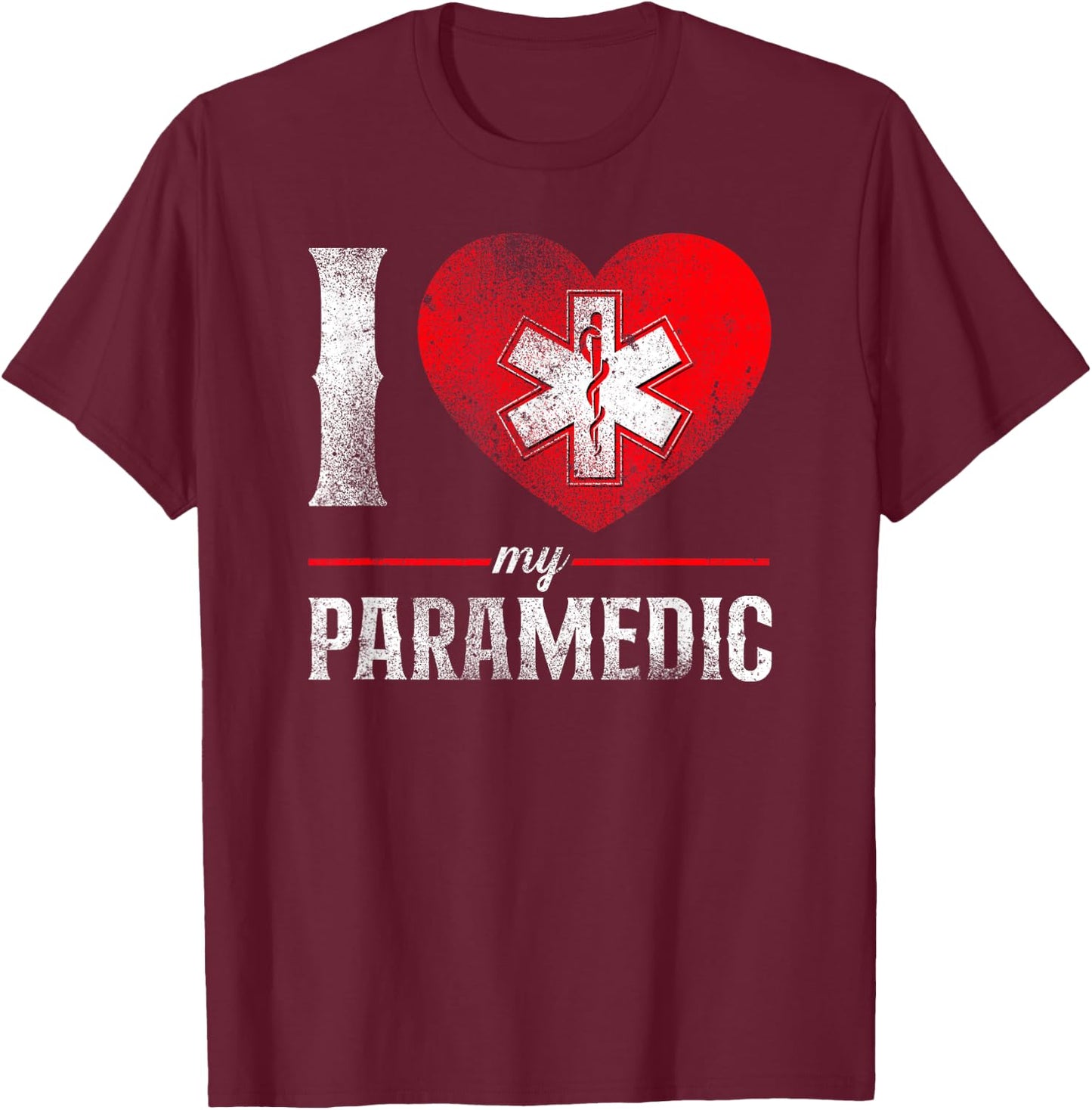 I Love My Paramedic Valentines Day Heart T-Shirt - T-Shirt | Maroon