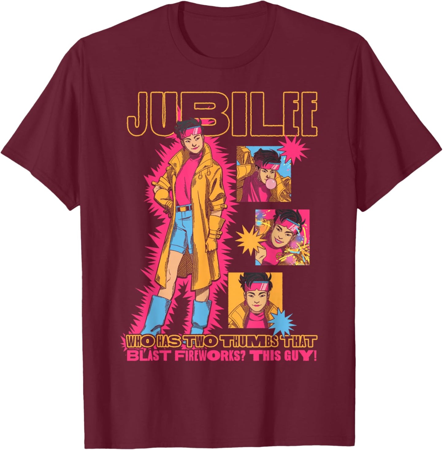 Marvel X-Men '97 Jubilee Who Has Thumbs that Blast Fireworks T-Shirt - T-Shirt | Maroon