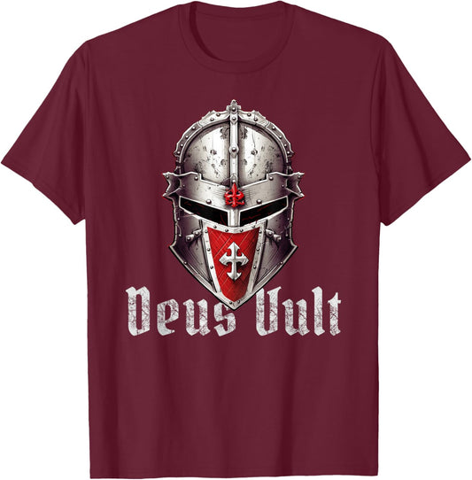 Deus Vult Templar Knight Templar Knight Crusader T-Shirt - T-Shirt | Maroon