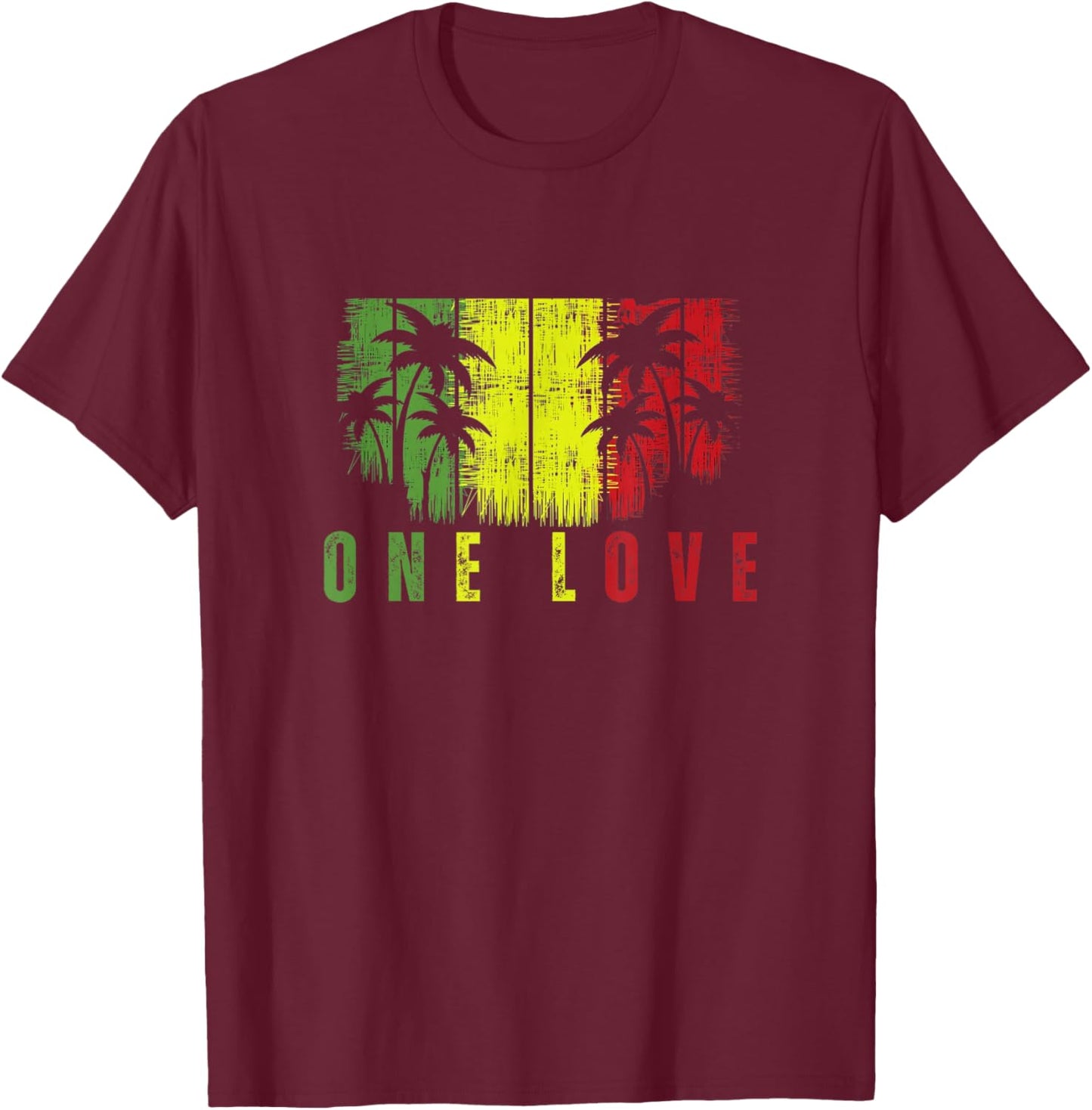 One Love Palm Tree Reggae Music Rasta T-Shirt - T-Shirt | Maroon