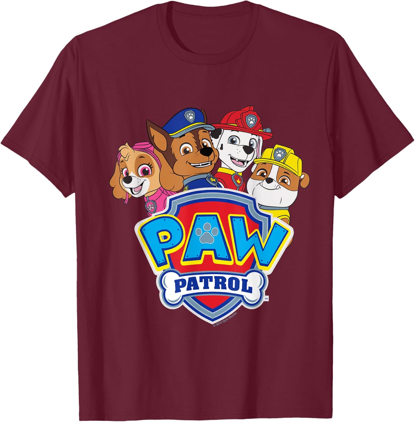 Paw Patrol Group with Logo T-Shirt - T-Shirt | Maroon