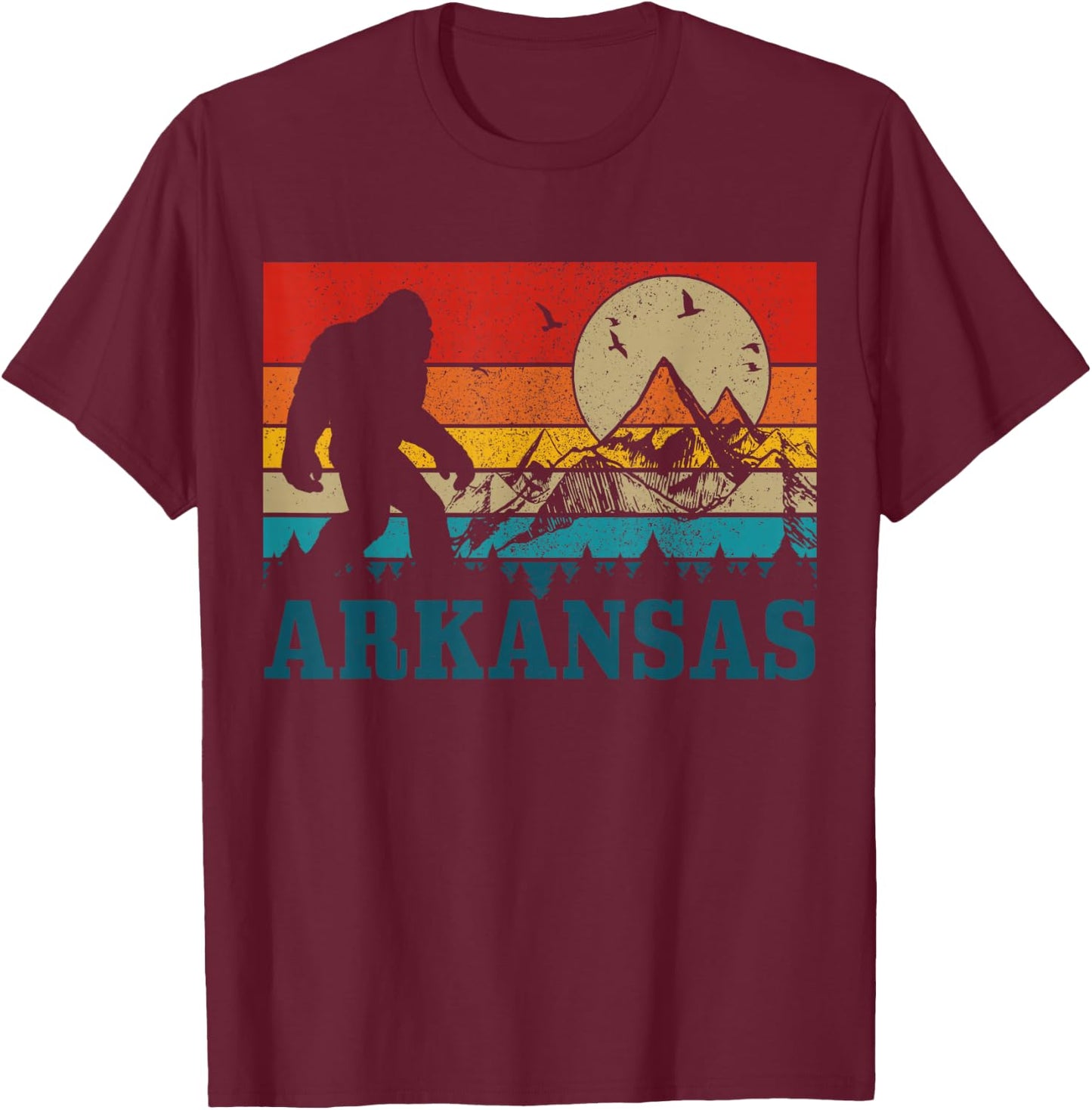 Arkansas Bigfoot Vintage Mountains Hiking Camping Gift T-Shirt - T-Shirt | Maroon