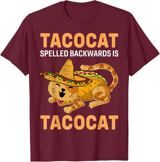 Funny Tacocat Spelled Backward Is Tacocat Cinco De Mayo Men Women Girls Kids T-Shirt - T-Shirt | Maroon