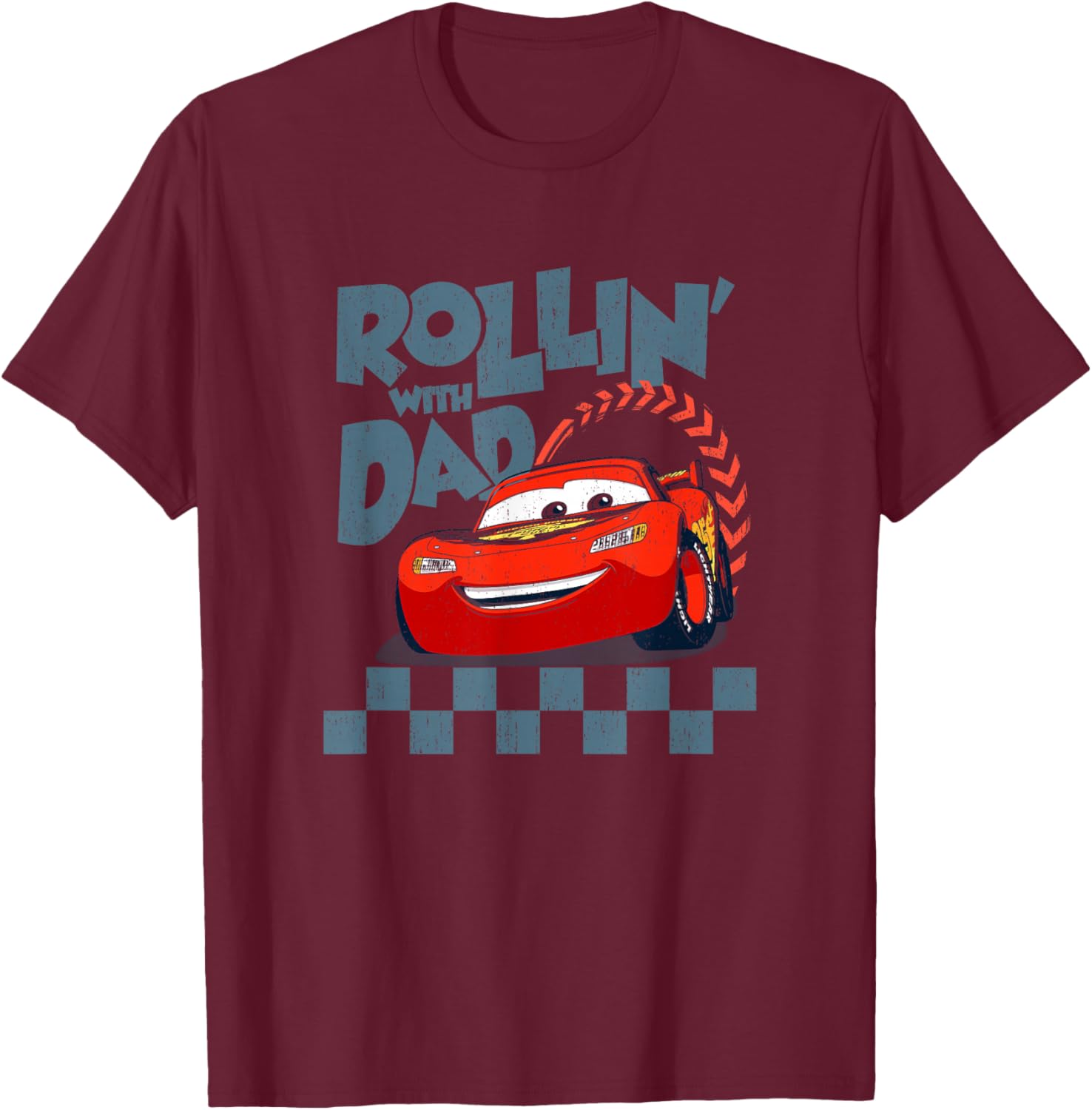 Disney Pixar Cars Rollin' with Dad Lightning McQueen Retro T-Shirt - T-Shirt | Maroon