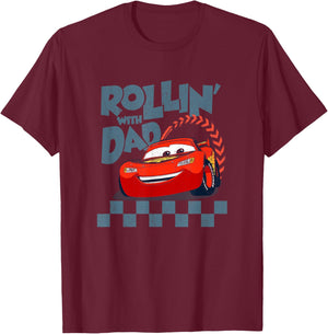 Disney Pixar Cars Rollin' with Dad Lightning McQueen Retro T-Shirt - T-Shirt | Maroon