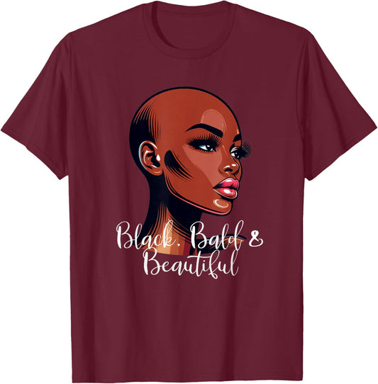 Black Bald Beautiful African American Woman T-Shirt - T-Shirt | Maroon