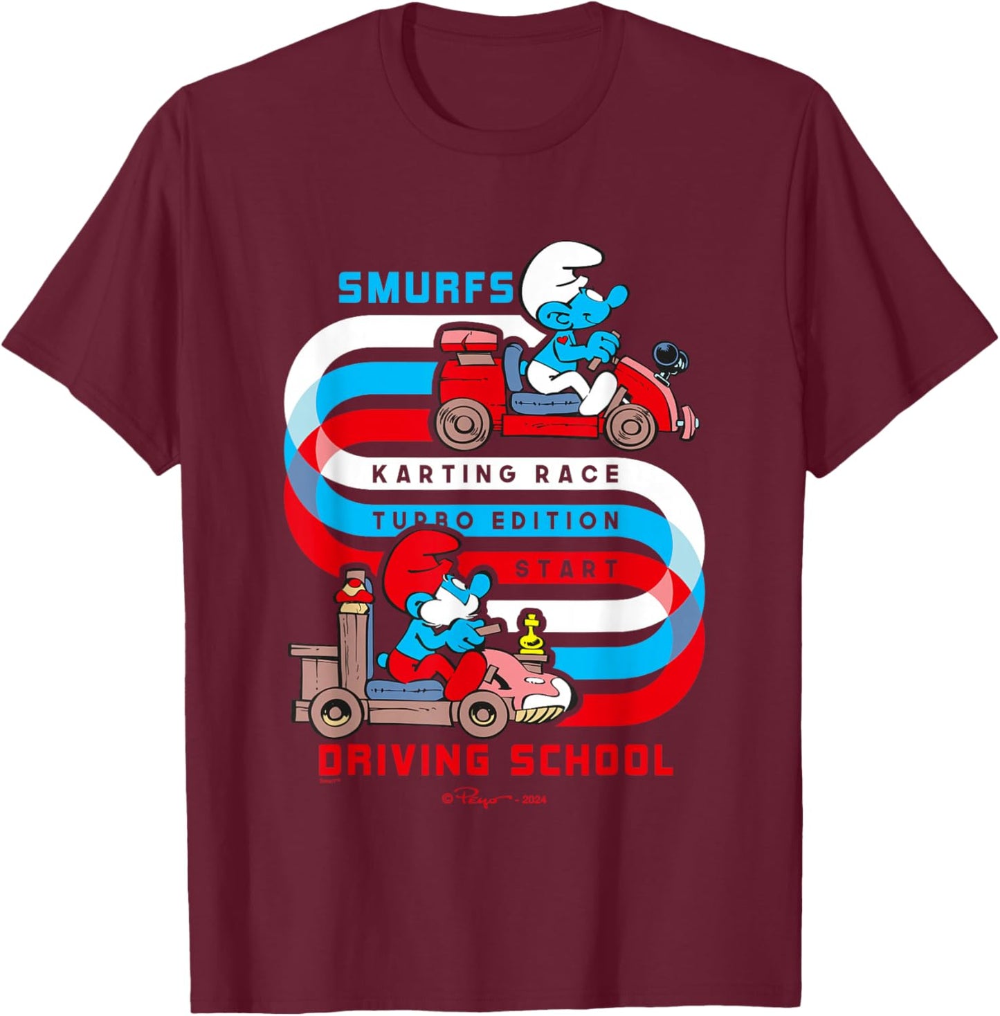 The Smurfs Karting Race Turbo Edition Start Driving School T-Shirt - T-Shirt | Maroon