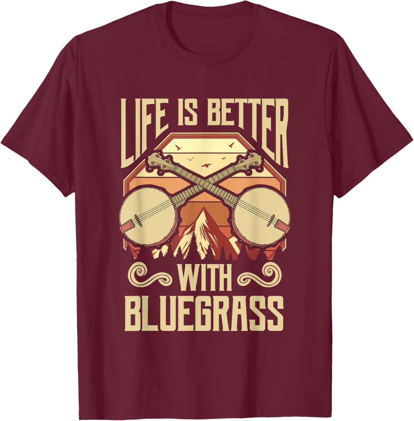 Banjo Vintage Retro Bluegrass Music Fans Banjo Player T-Shirt - T-Shirt | Maroon