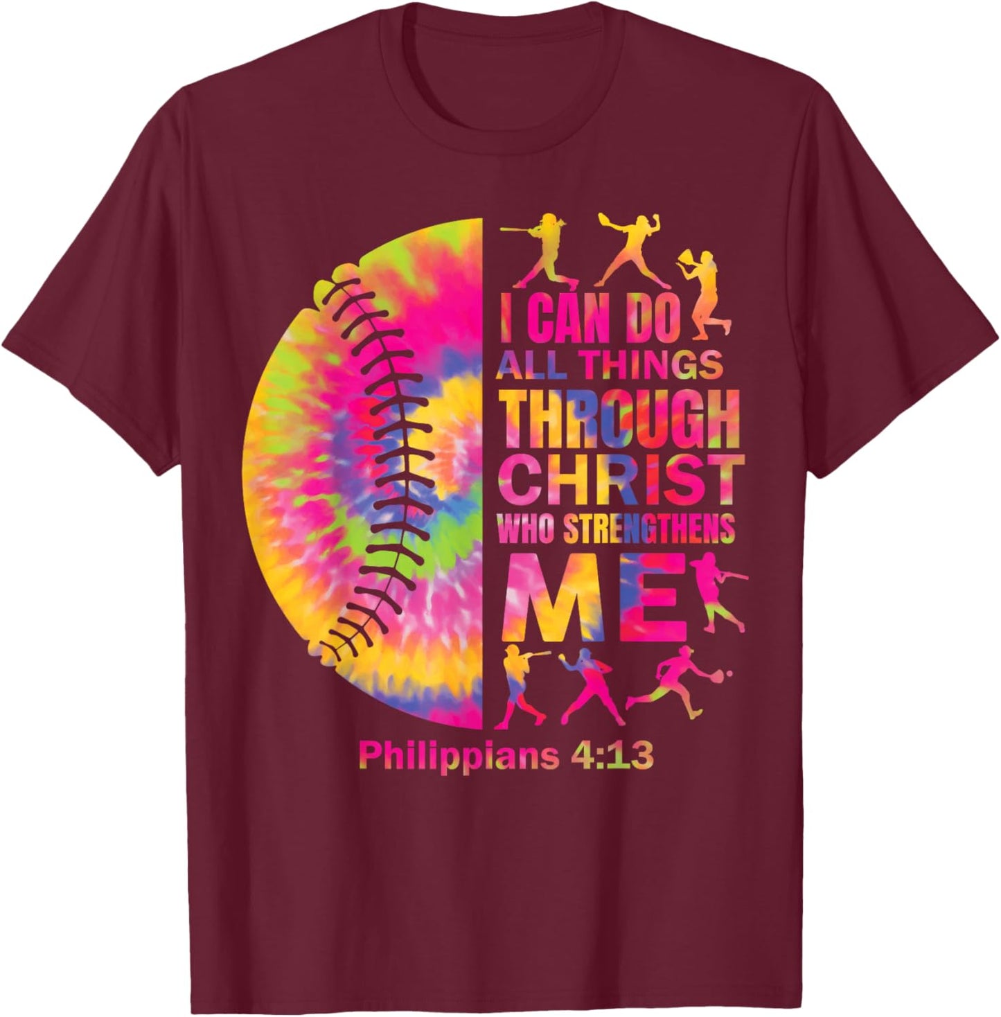Softball-Shirt Women Girls Teen Christian Christ Tie Dye T-Shirt - T-Shirt | Maroon