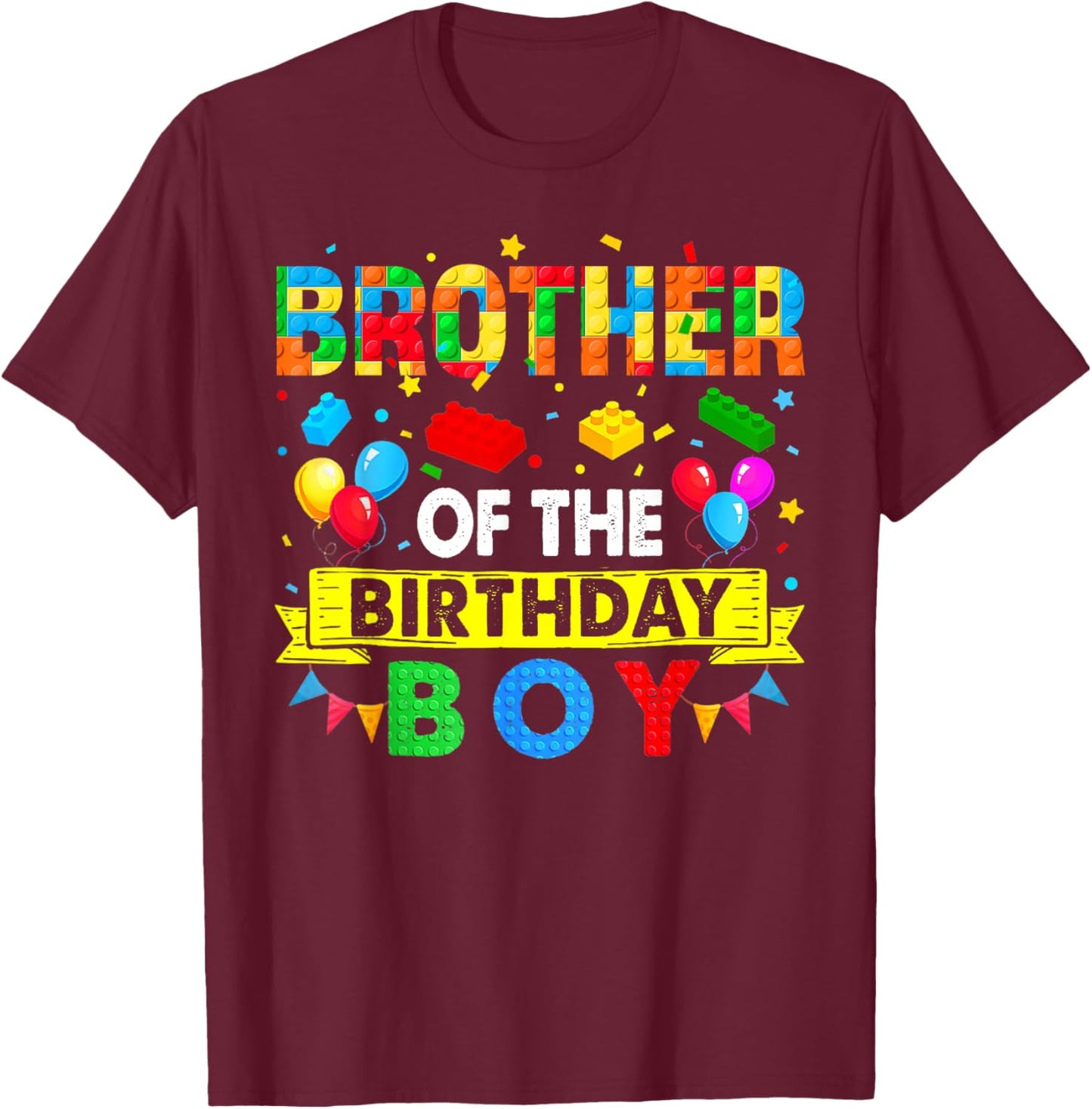 Brother of The Birthday Boy Master Builder Blocks Building T-Shirt - T-Shirt | Maroon