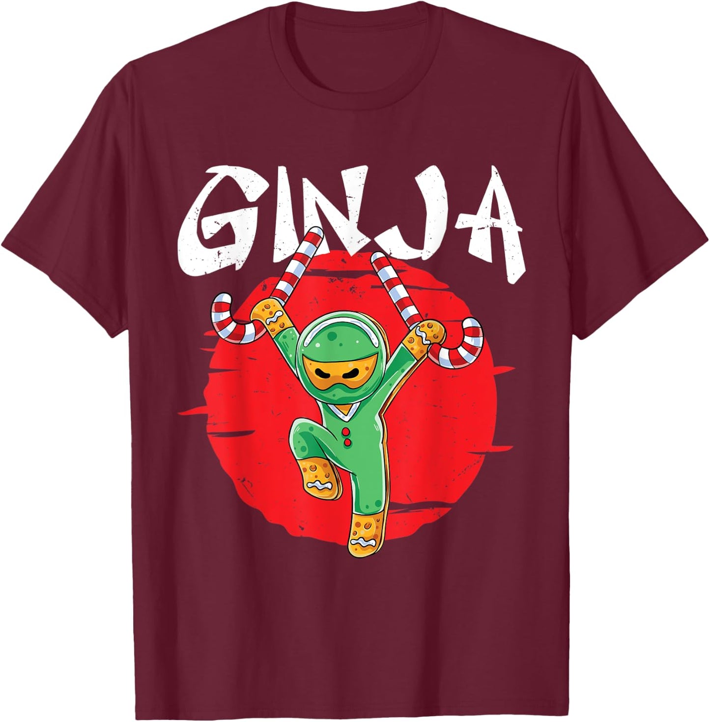 Ginja Ninja Ninjabread Man Gingerbread Ninja Ugly Christmas T-Shirt - T-Shirt | Maroon
