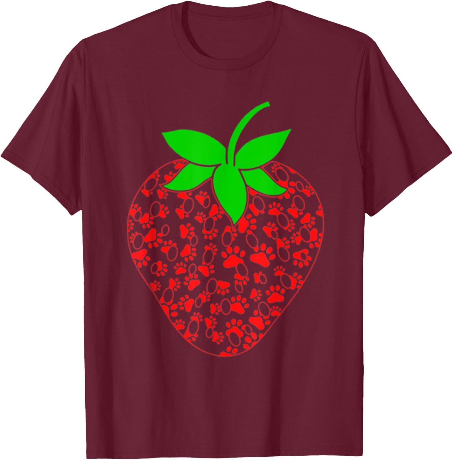 Strawberry Puppy Paw Print Shirt Gift Dog Animal Lovers Women Kids T-Shirt - T-Shirt | Maroon