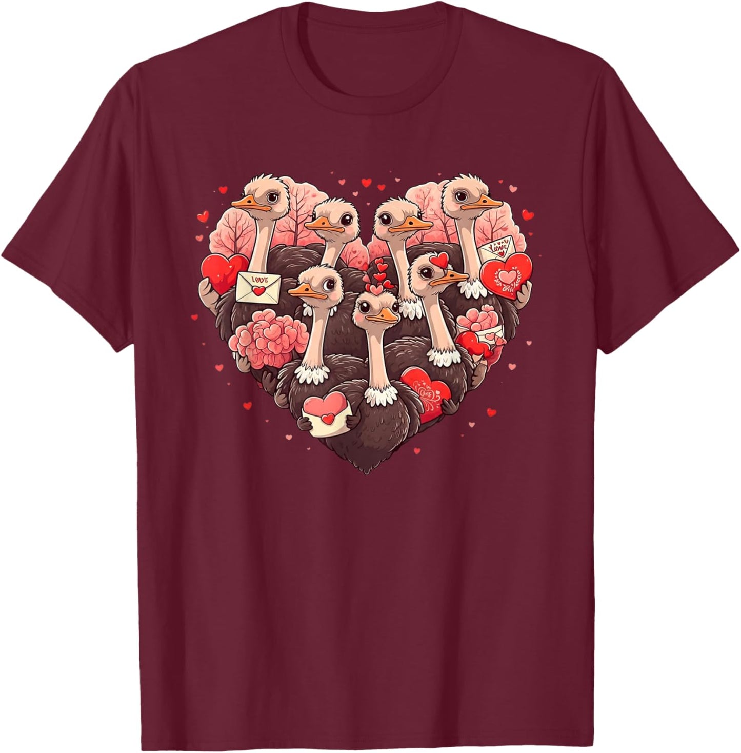 Funny Ostrich Heart Valentine Ostrich Kids T-Shirt - T-Shirt | Maroon