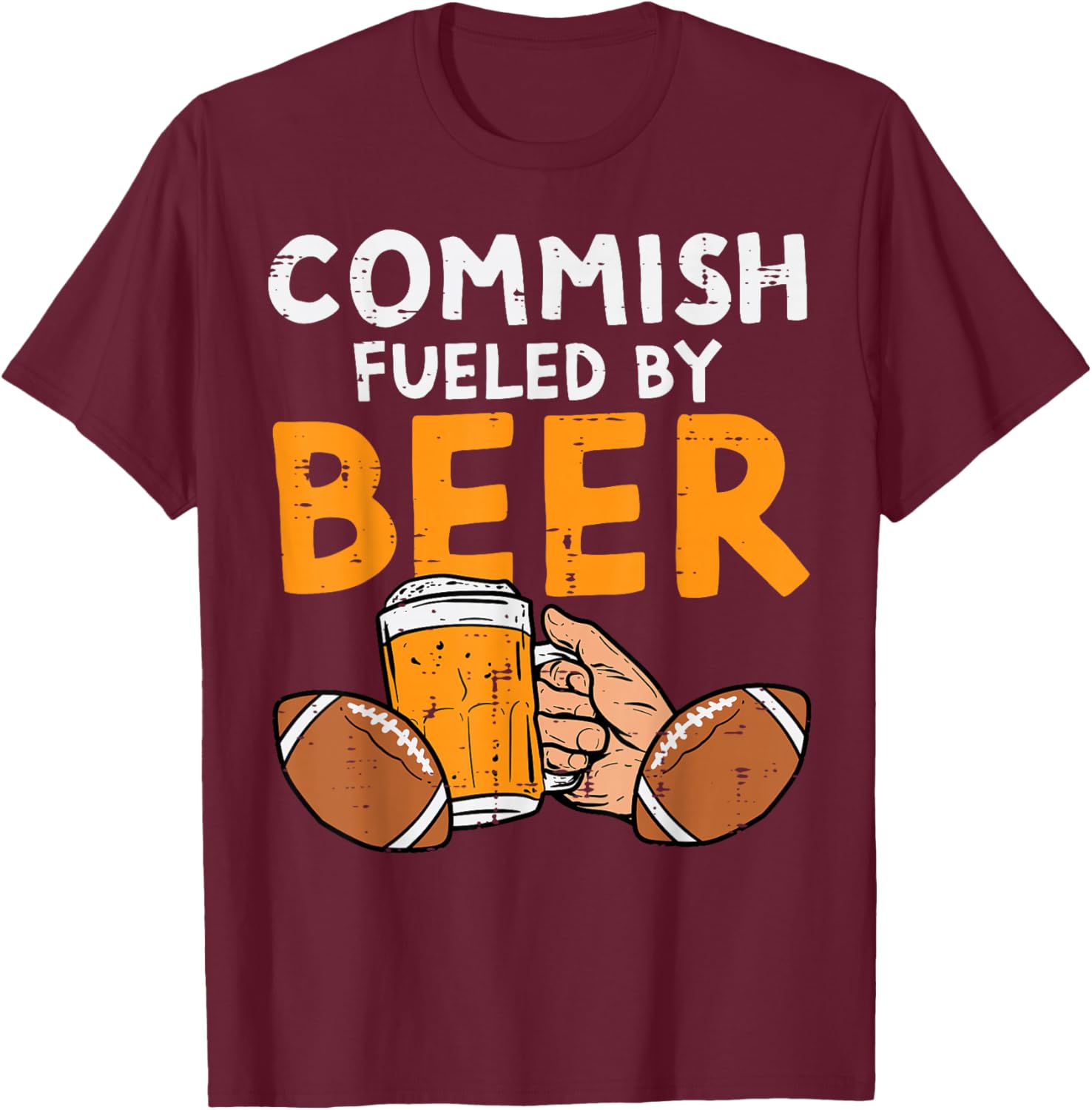 Commish Fueled By Fantasy Football Fun Commissioner Dad Men T-Shirt - T-Shirt | Maroon