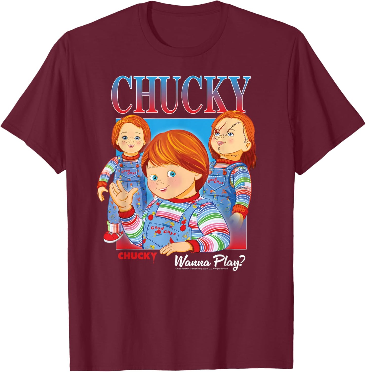 Chucky Wanna Play Vintage T-Shirt - T-Shirt | Maroon