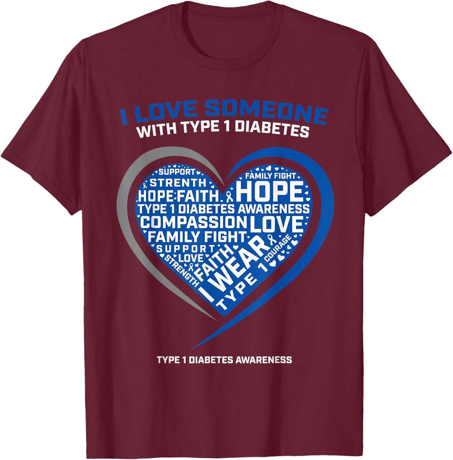 T1D Men Women Youth Kids Diabetic Type 1 Diabetes Awareness T-Shirt - T-Shirt | Maroon