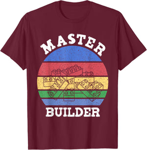 Master Builder Retro Vintage Kids Building Blocks Men Boys T-Shirt - T-Shirt | Maroon