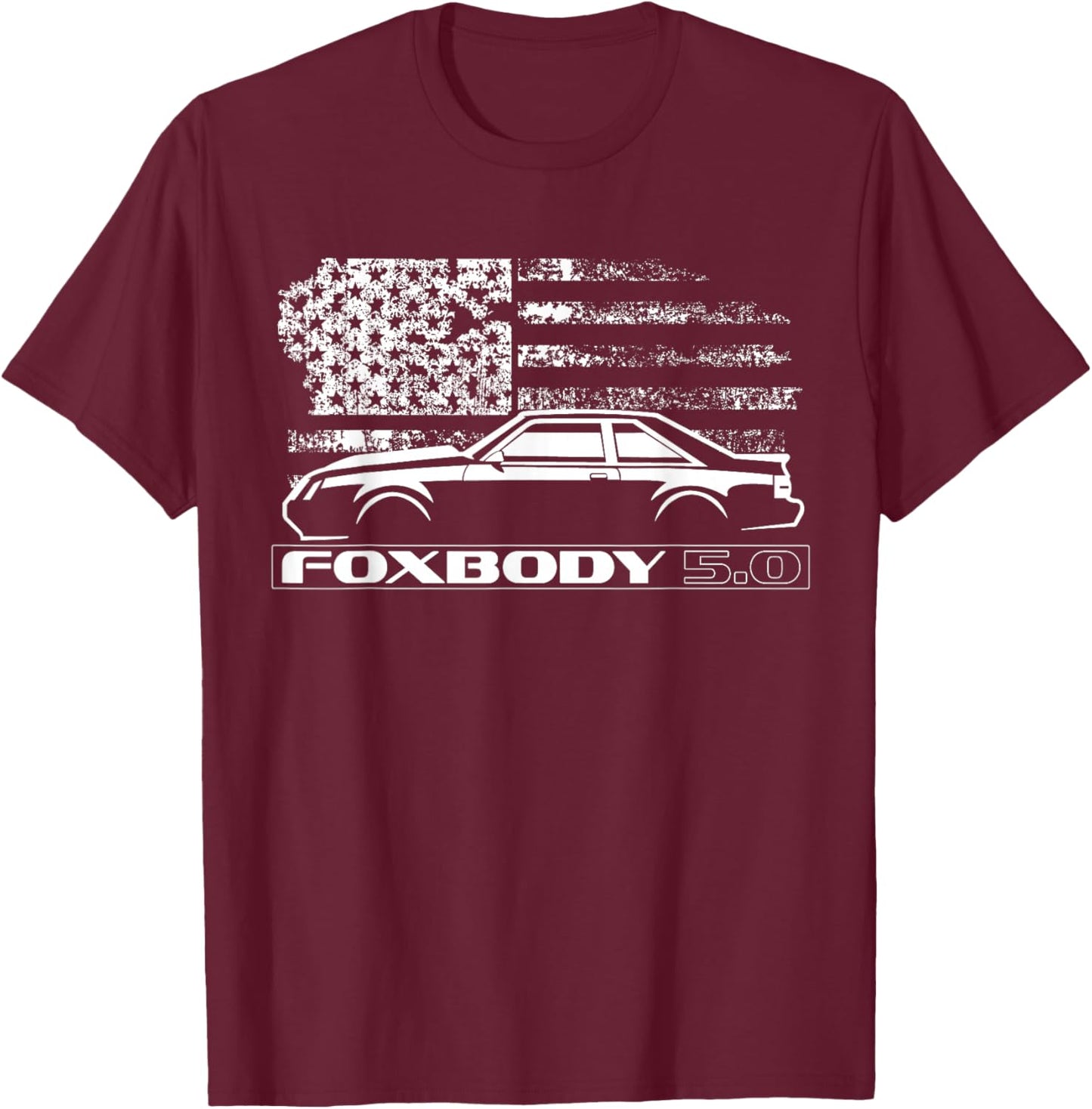 Foxbody, Foxbody 5.0 American Flag, Foxbody Stang T-Shirt - T-Shirt | Maroon
