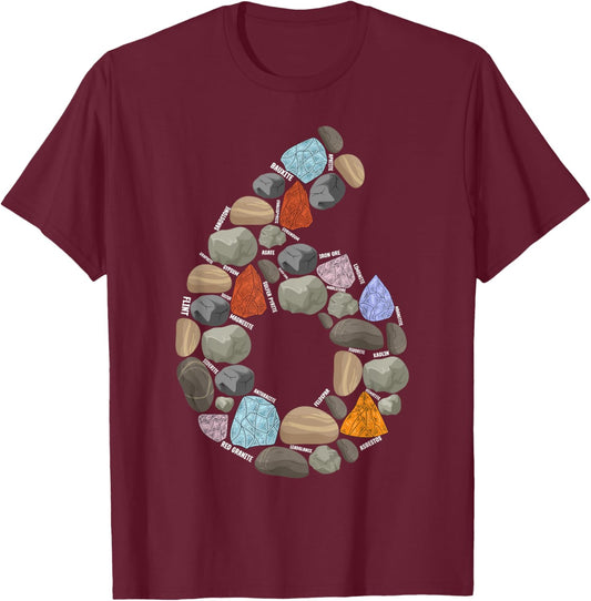 Geology Rocks 6 Years Old 6th Birthday Rock Collecting T-Shirt - T-Shirt | Maroon