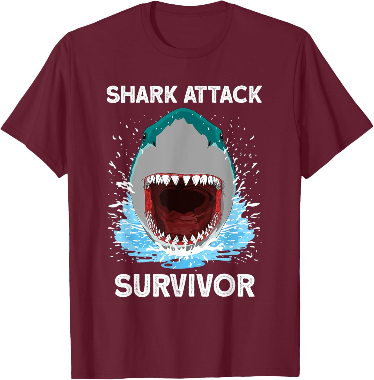 Shark Attack Survivor - Shark Lover T-Shirt - T-Shirt | Maroon