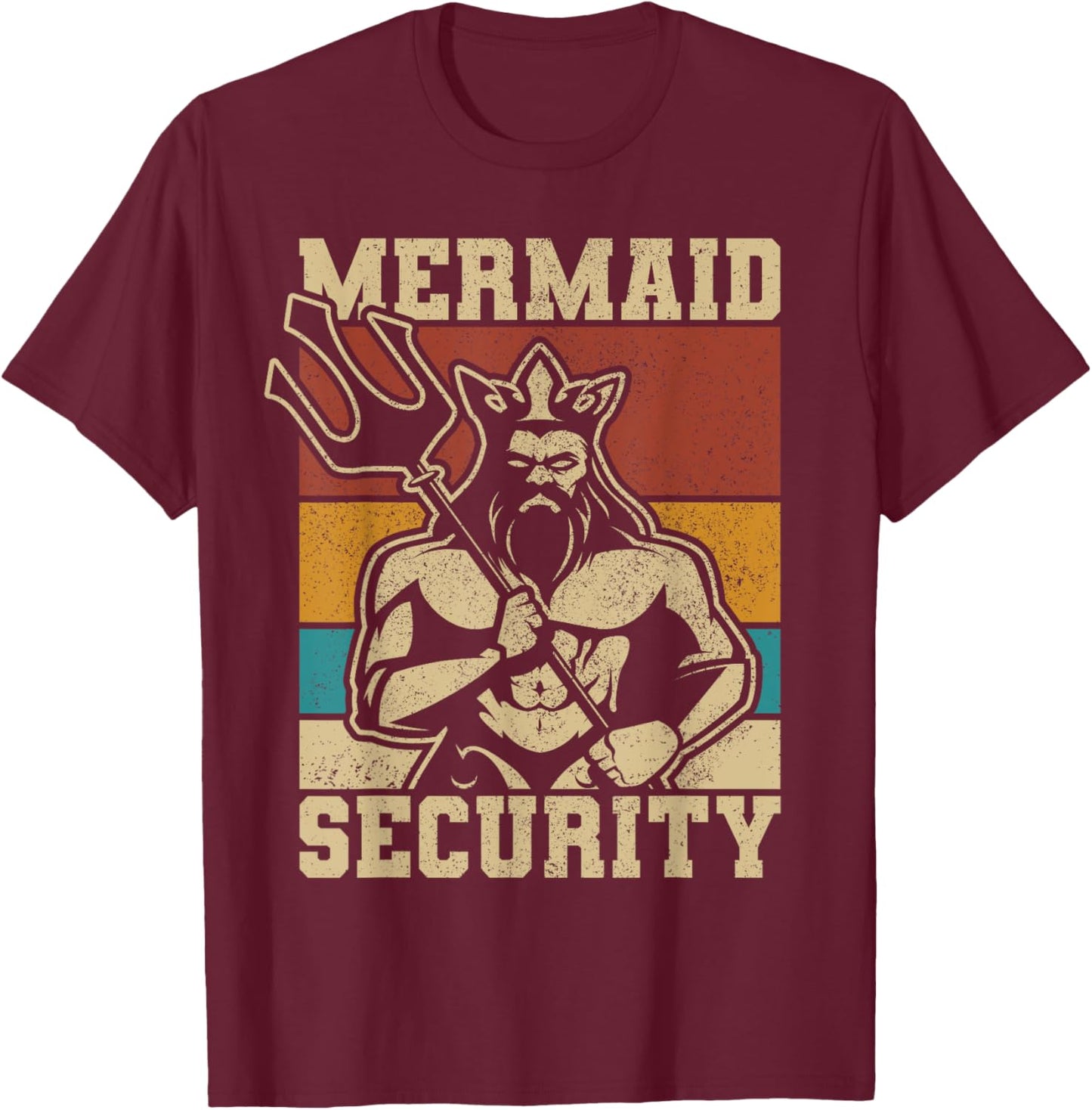 Mermaid Security Bday Costume Merman Birthday Party Outfit T-Shirt - T-Shirt | Maroon