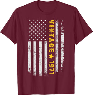 Vintage 1971 American Flag 50th Birthday Awesome Since 1971 T-Shirt - T-Shirt | Maroon