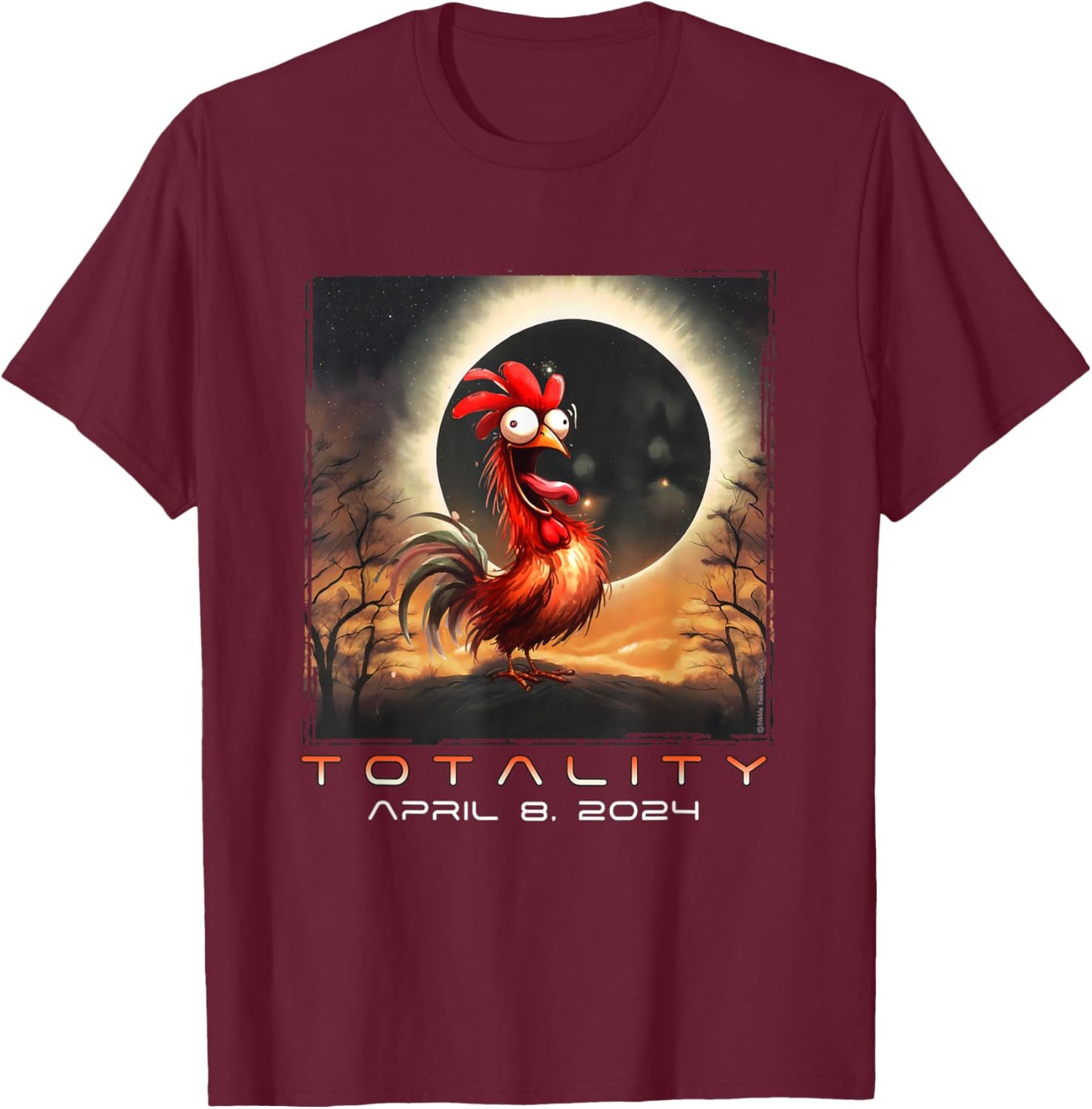 Funny Chicken Total Solar Eclipse T-Shirt - T-Shirt | Maroon
