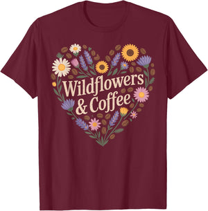 Wildflowers and Coffee Wildflower Floral T-Shirt - T-Shirt | Maroon