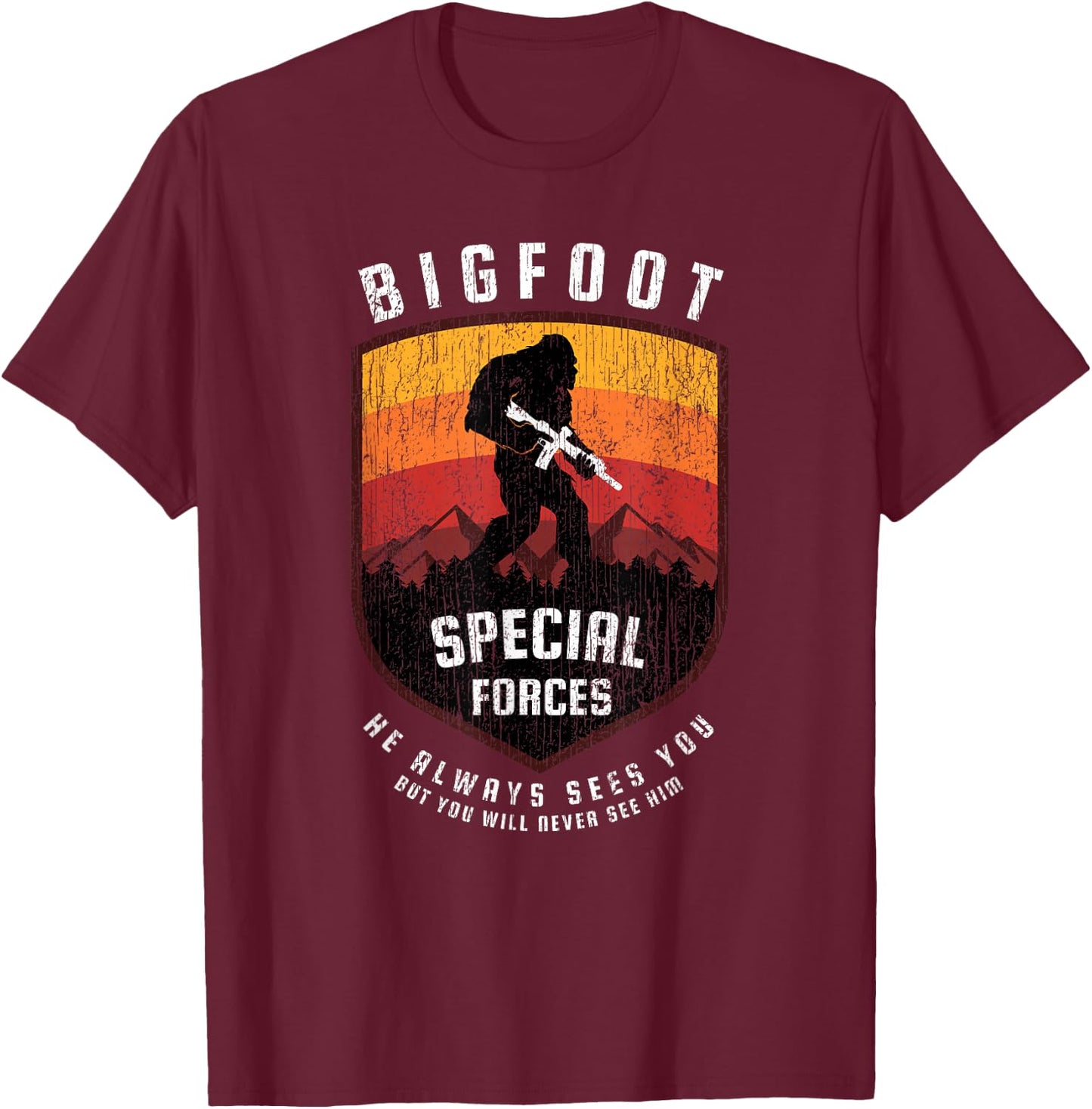 Funny Bigfoot Tactical Special Forces Gift Military T-Shirt - T-Shirt | Maroon