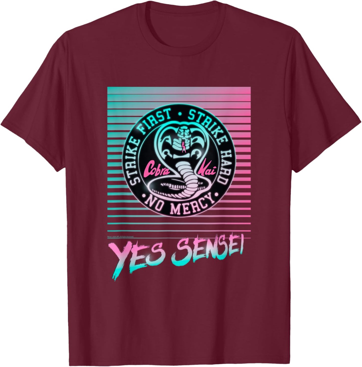 Cobra Kai Yes Sensei Retro Neon T-Shirt - T-Shirt | Maroon