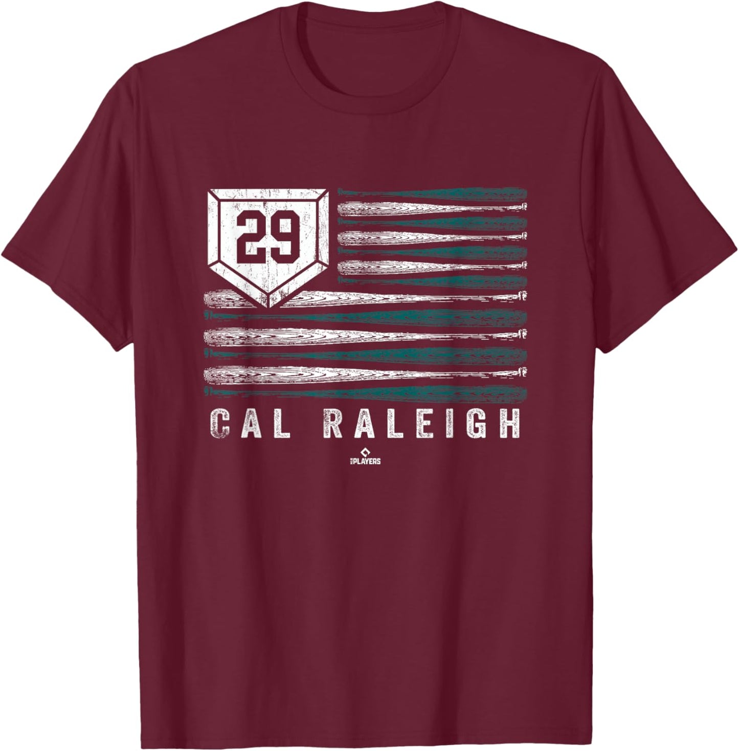 Vintage US Flag Baseball Stripes Cal Raleigh Seattle MLBPA T-Shirt - T-Shirt | Maroon