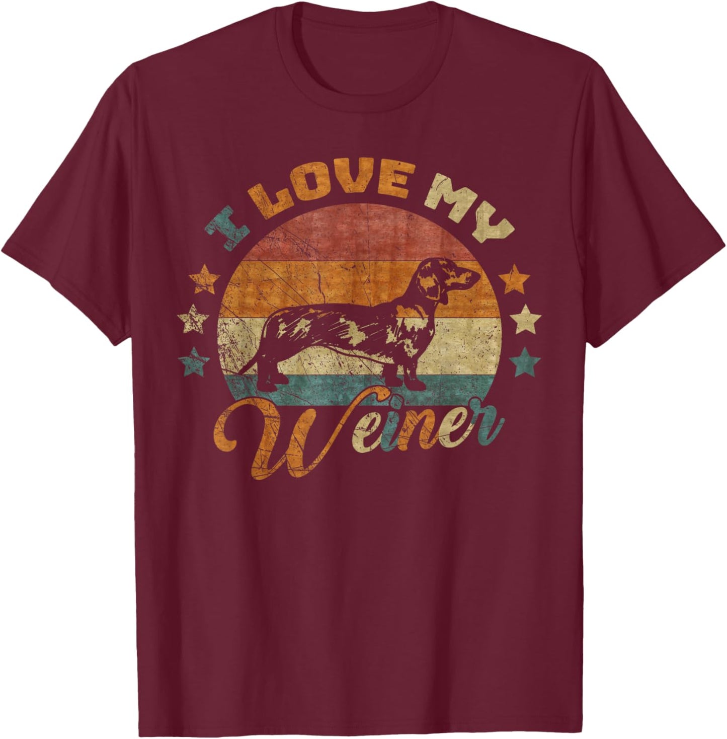 Vintage Retro I Love My Dachshund Dog Funny Weiner Lover Men Women Kids T-Shirt - T-Shirt | Maroon