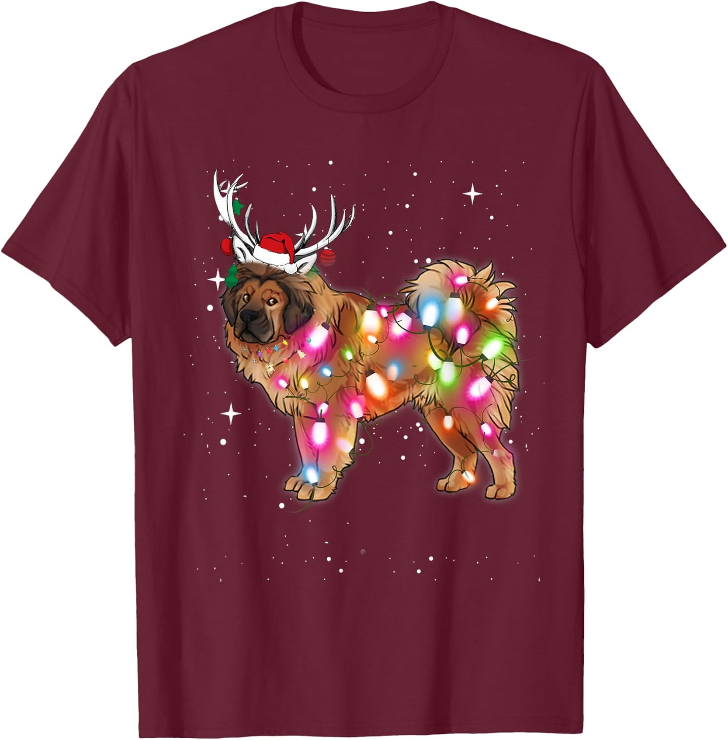 Christmas Lights Tibetan Mastiff Dog T-Shirt - T-Shirt | Maroon