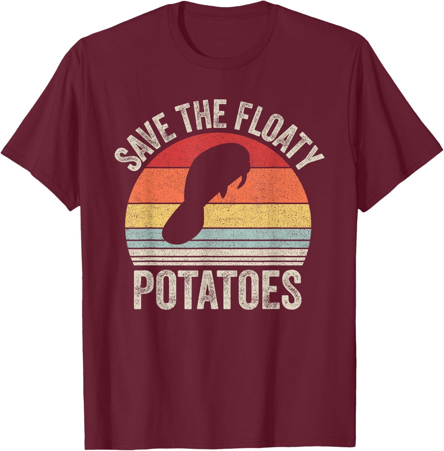 Vintage Retro Save The Floaty Potatoes Manatees T-Shirt - T-Shirt | Maroon