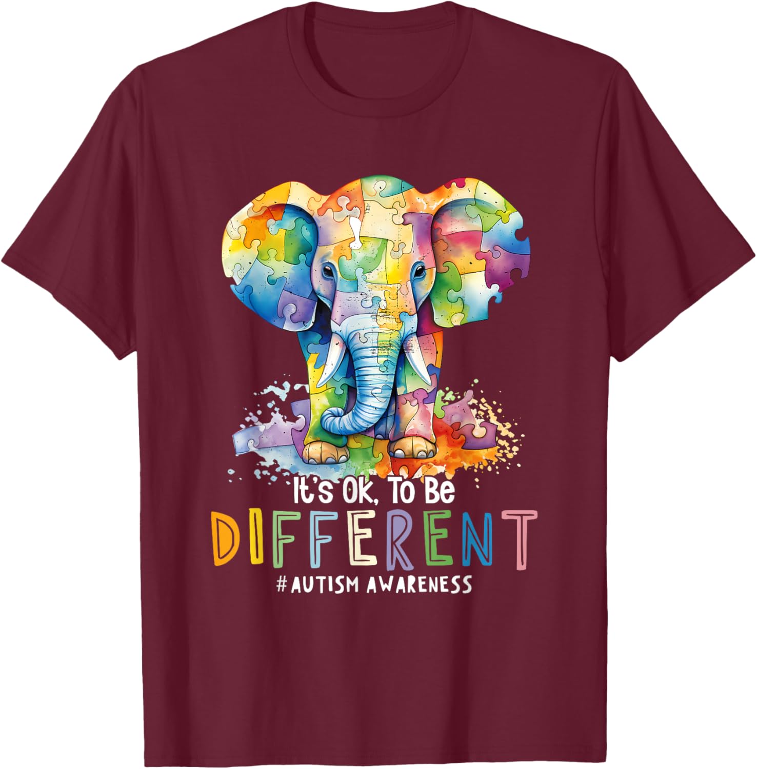 Autism Awareness Acceptance Elephant It's OK To Be Different T-Shirt - T-Shirt | Maroon