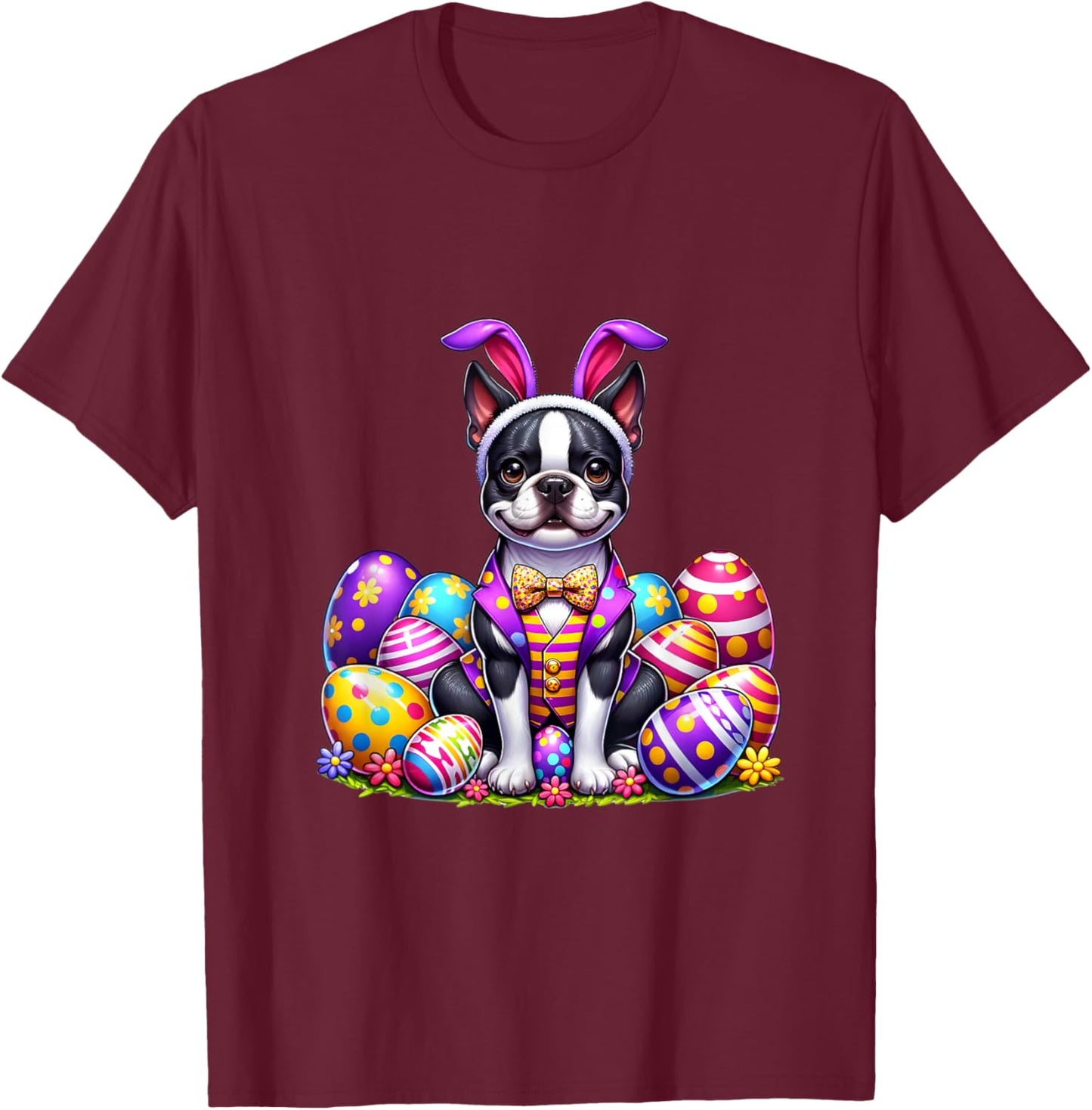 Funny Easter Day Boston Terrier Bunny Costume T-Shirt - T-Shirt | Maroon